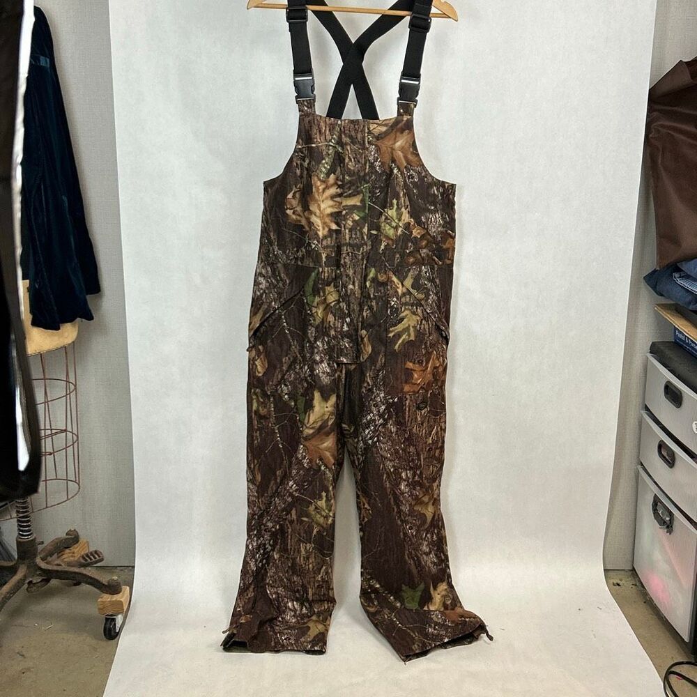 10X Mossy Oak Breakup Overalls Coveralls Mens Sz XL Waist 42-44 Waterproof Breat